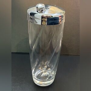 Vintage Art Deco Glass Cocktail Shaker Optic Swirl Chrome Lid
